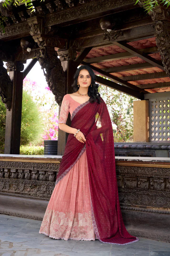 SILVER GLOSY EMBROIDERED WITH HOTFIX LEHENGA CHOLI WITH DUPATTAPFAB189)