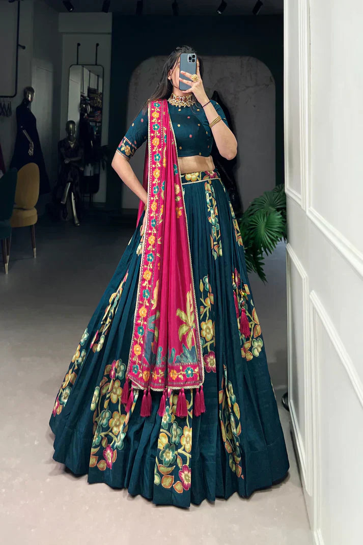 TUSSAR SILK LEHENGA CHOLI WITH DUPATAPFAB164) (02)