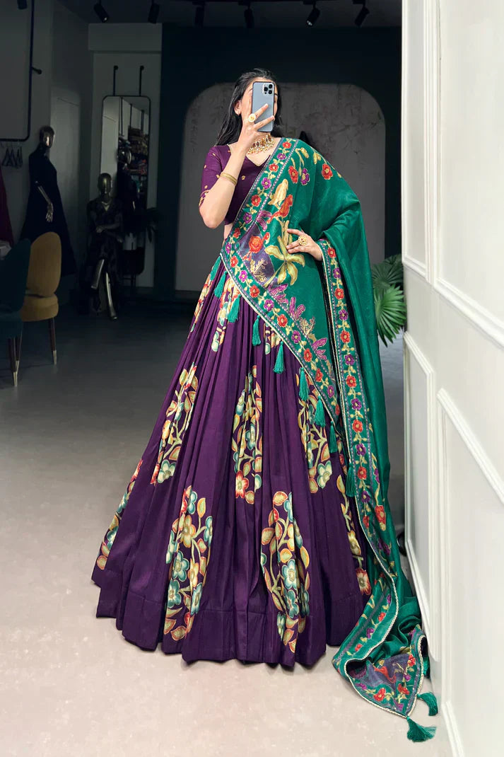 TUSSAR SILK LEHENGA CHOLI WITH DUPATAPFAB164) (03)