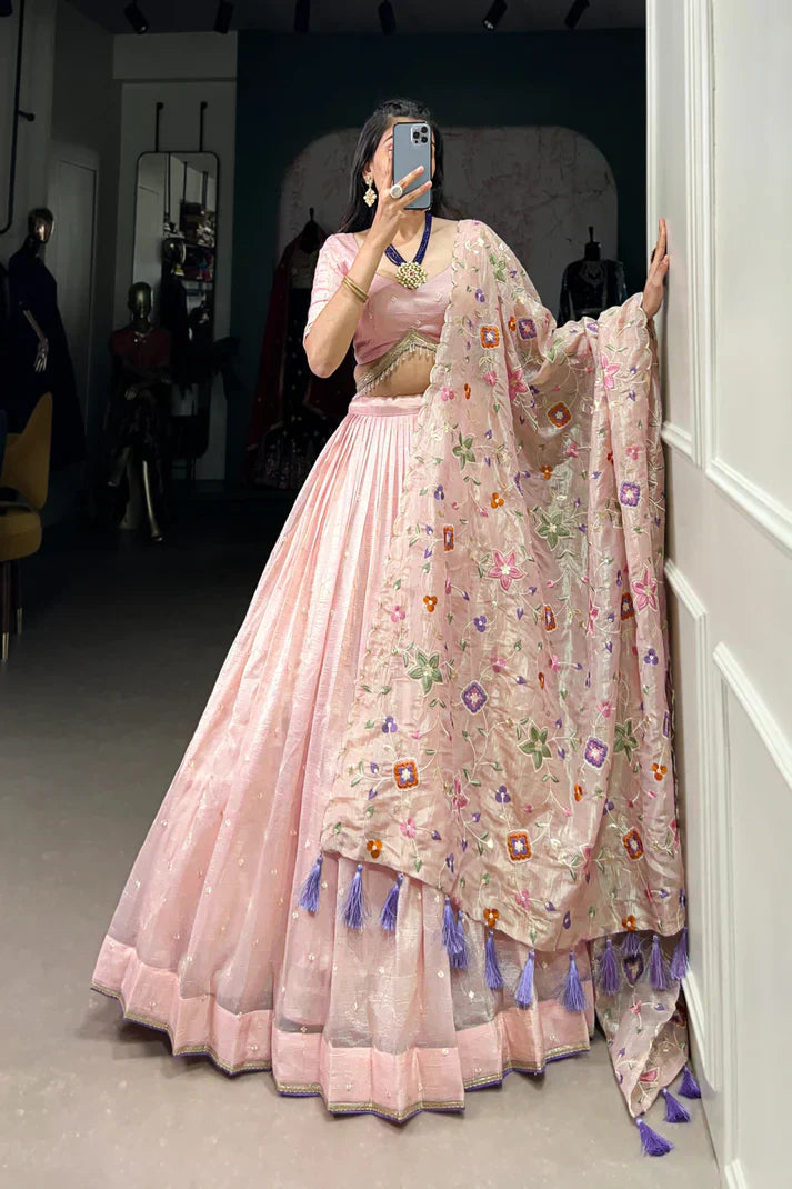 GOLD CRUSH THREAD EMBROIDERED LEHENGA CHOLIPFAB1106)