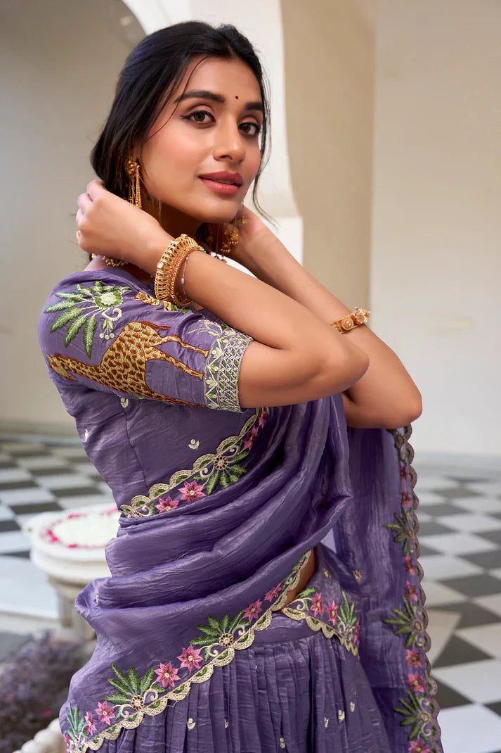 GOLD CRUSH EMBROIDERED LEHENGA CHOLI WITH DUPATTAPFAB196) (01)