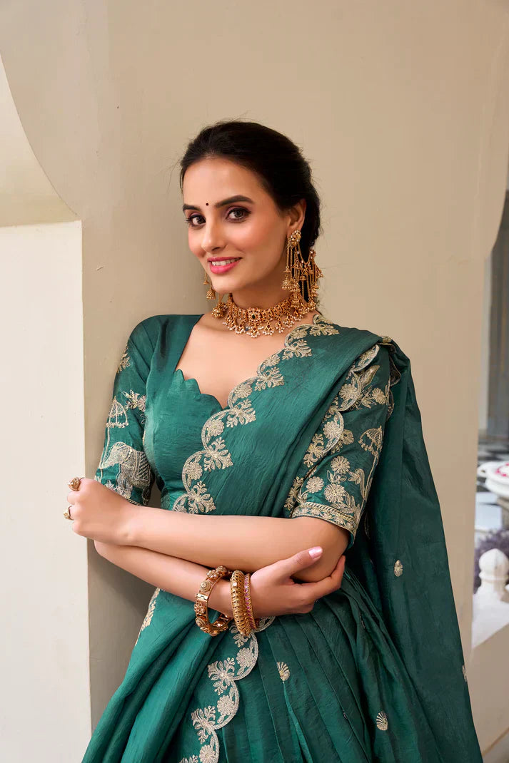 GOLD CRUSH EMBROIDERED LEHENGA CHOLI WITH DUPATTAPFAB196) (03)