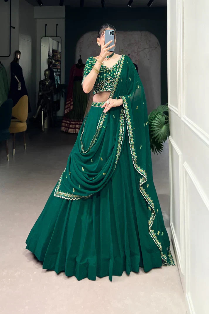 GEORGETTE EMBROIDERED LEHENGA CHOLI WITH DUPATTAPFAB168)