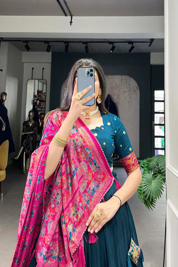 FESTIVAL SPECIAL TUSSAR SILK LEHENGA CHOLI WITH DUPATTAPFAB188) (01)