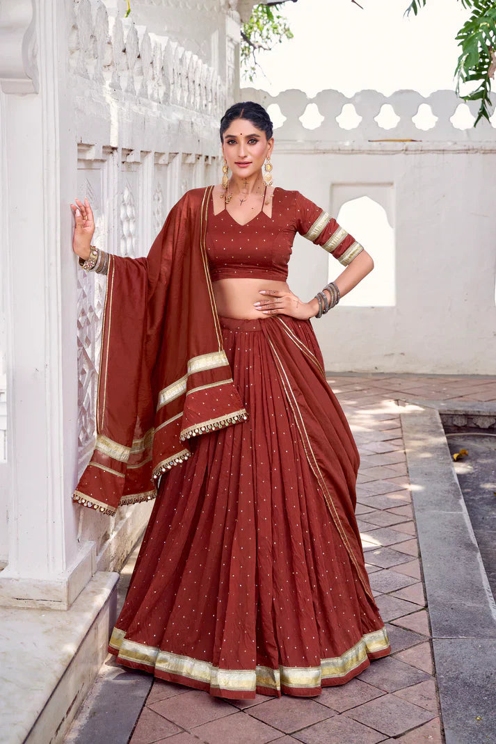 NAVRATRI SPECIAL PURE CHANDERI ZARI WEAVING LEHENGA CHOLI WITH DUPATTAPFAB1191) (03)