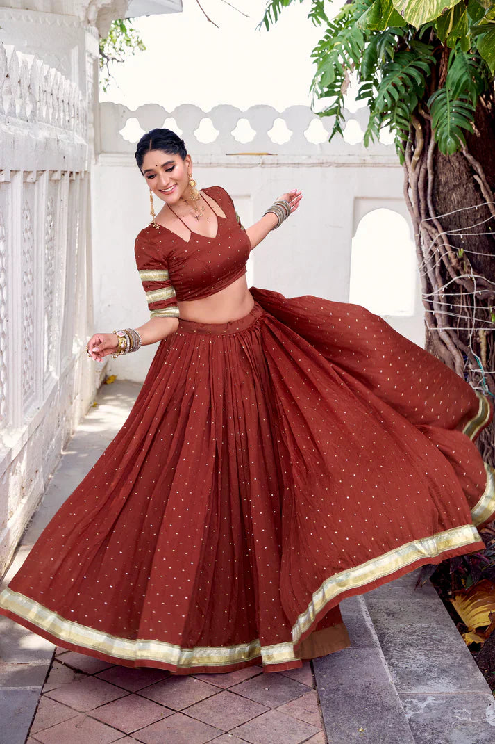 NAVRATRI SPECIAL PURE CHANDERI ZARI WEAVING LEHENGA CHOLI WITH DUPATTAPFAB1191) (03)