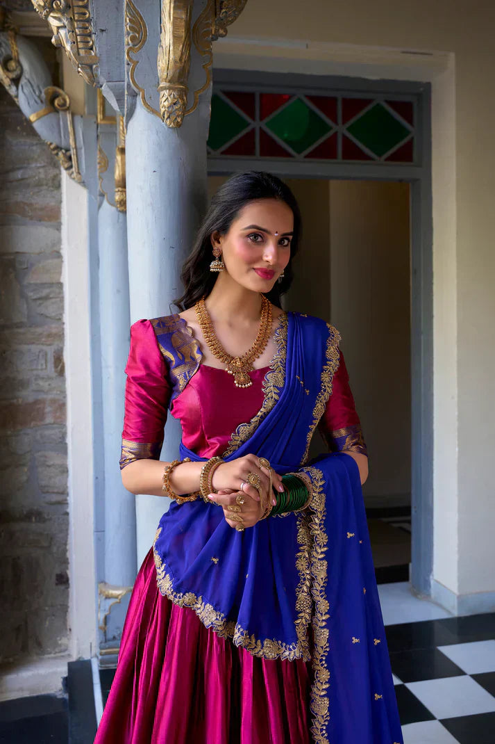 NARAYAN PATTU LEHENGA CHOLI WITH GEORGETTE EMBROIDERED DUPATTAPFAB197)(02)