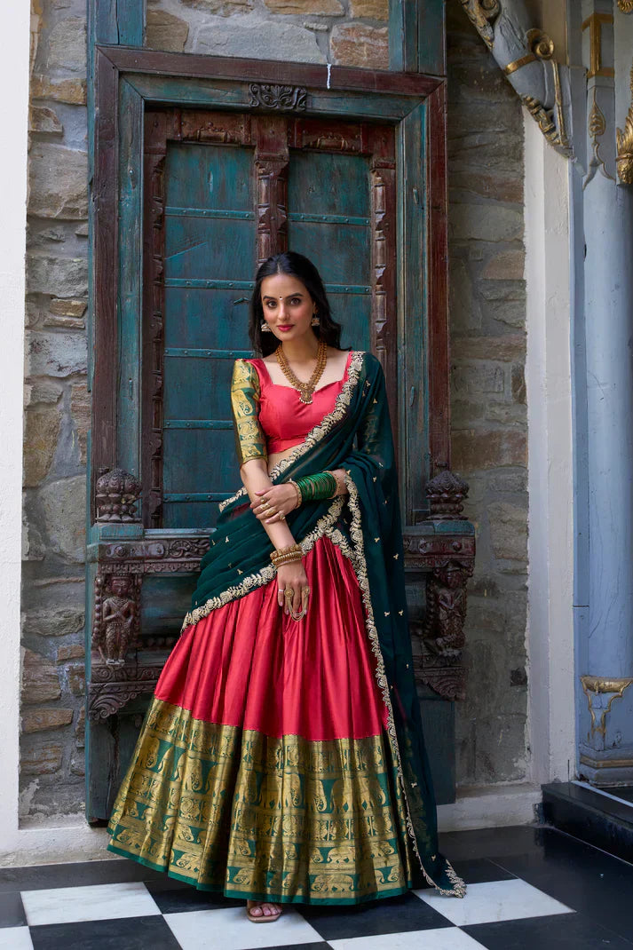 NARAYAN PATTU LEHENGA CHOLI WITH GEORGETTE EMBROIDERED DUPATTAPFAB197)(03)