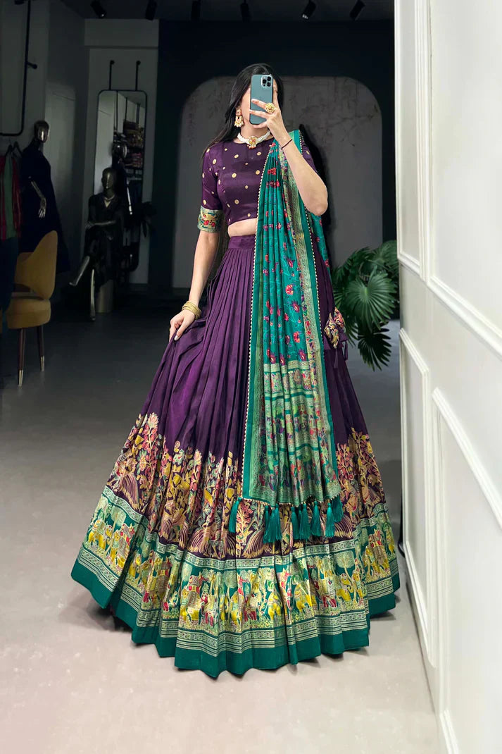 FESTIVAL SPECIAL TUSSAR SILK LEHENGA CHOLI WITH DUPATTAPFAB188) (03)