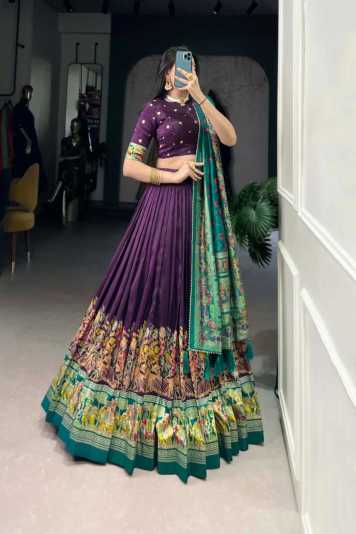 FESTIVAL SPECIAL TUSSAR SILK LEHENGA CHOLI WITH DUPATTAPFAB188) (03)