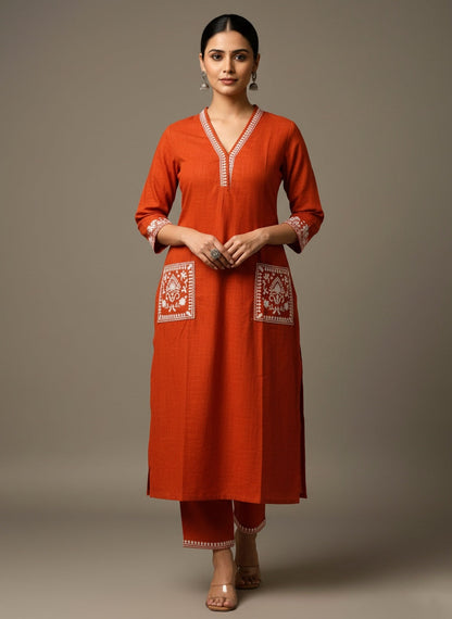 Amayra Cotton Flex Orange kurta Set
