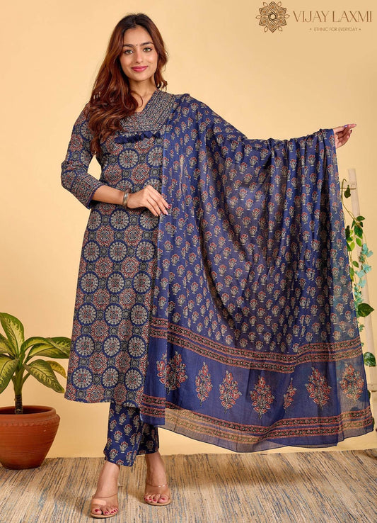 Ajrakh Printed Cotton Suit For Women