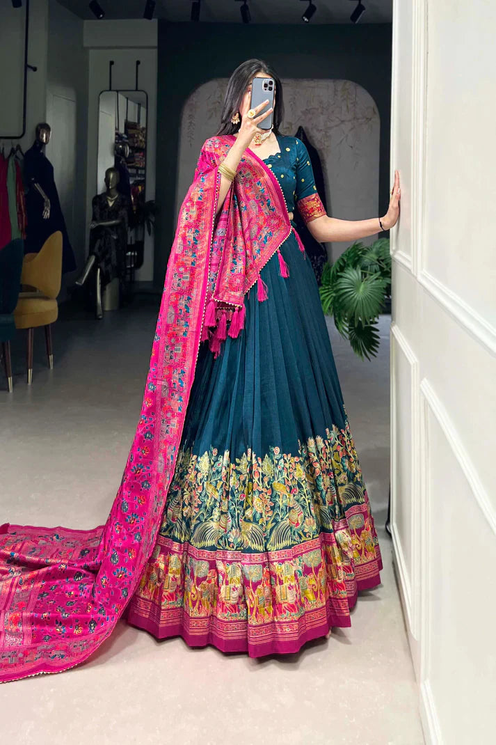 FESTIVAL SPECIAL TUSSAR SILK LEHENGA CHOLI WITH DUPATTAPFAB188) (01)