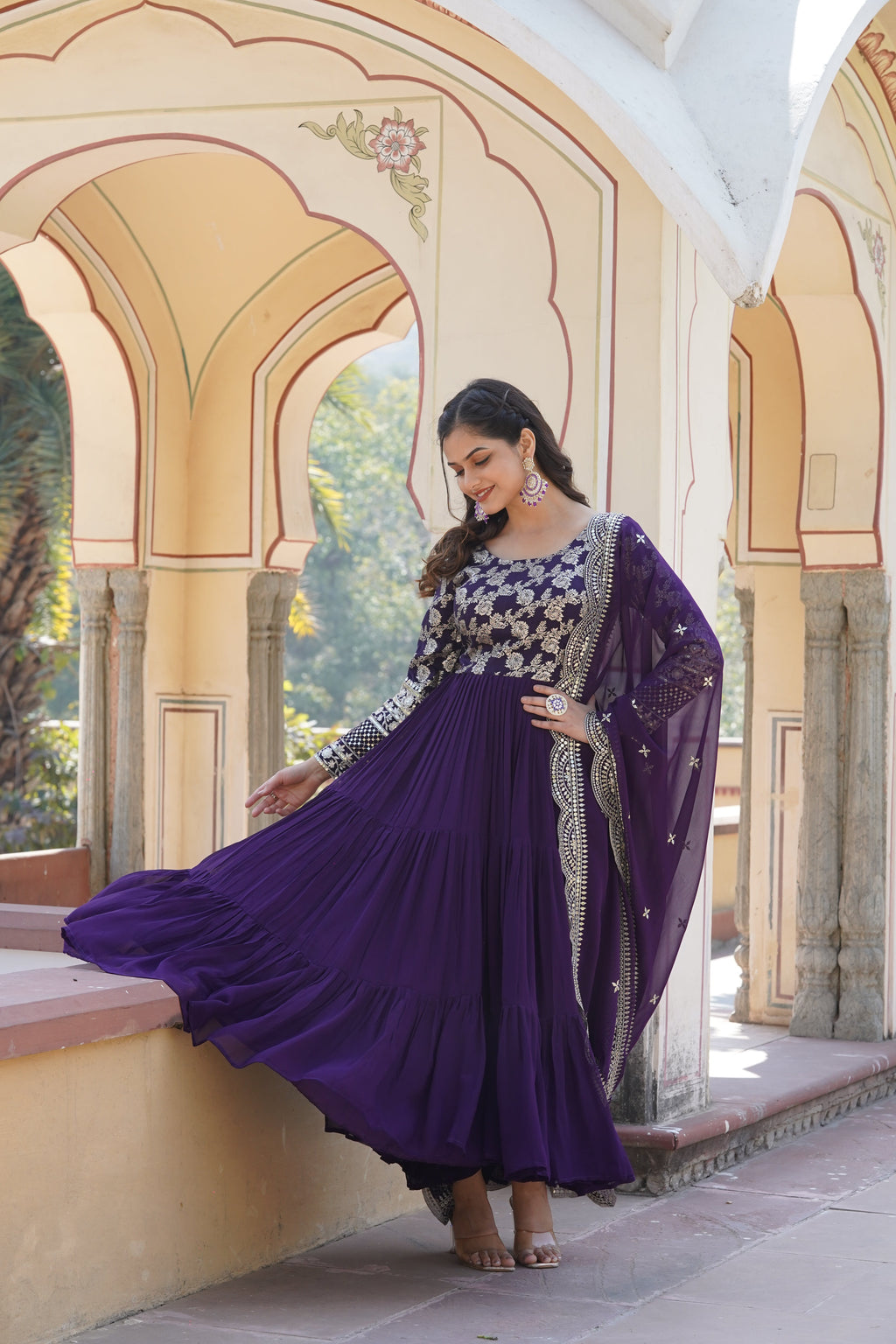 Tilton  Faux Blooming Gowns. with Viscose Dyable Jacquard With Sequins Embroidered Work Faux Blooming Dupatta