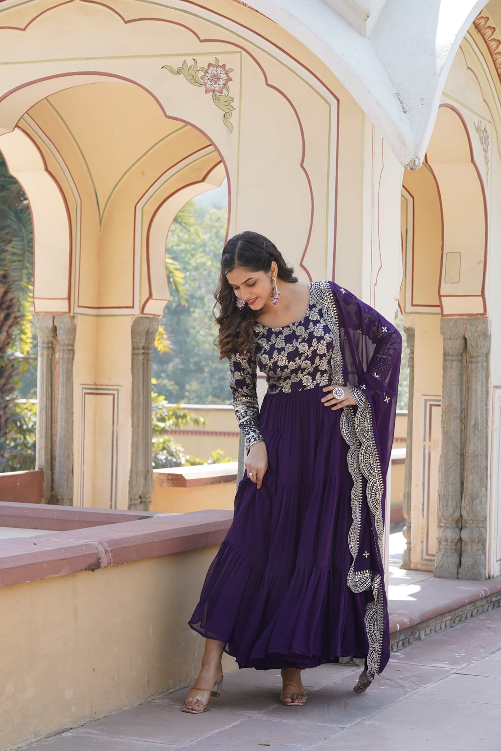 Tilton  Faux Blooming Gowns. with Viscose Dyable Jacquard With Sequins Embroidered Work Faux Blooming Dupatta