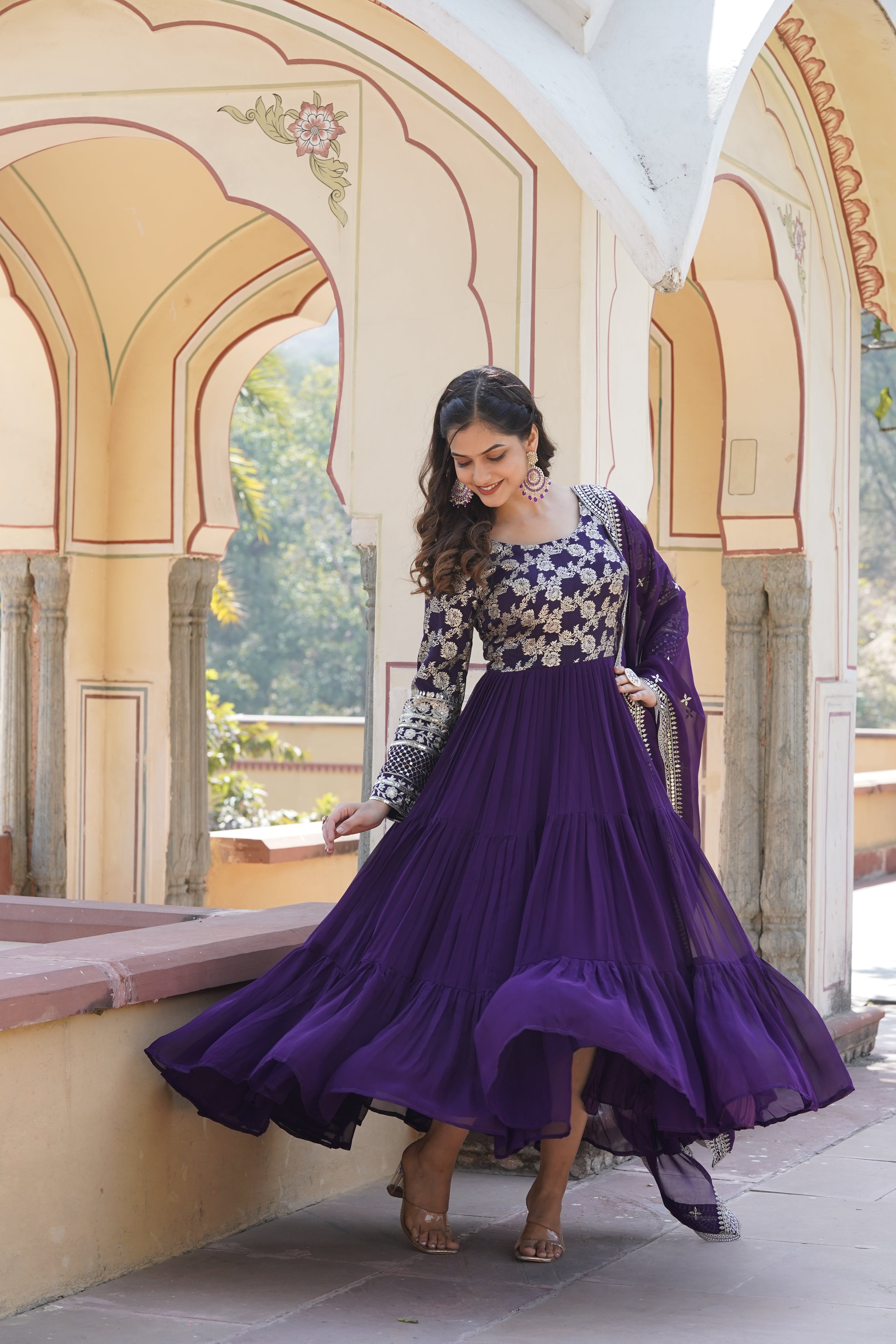 Tilton  Faux Blooming Gowns. with Viscose Dyable Jacquard With Sequins Embroidered Work Faux Blooming Dupatta