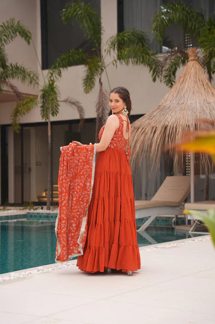 WEDDING SPECIAL SOFT GEORGETTE EMBROIDERED GOWN WITH DUPATTAPFAB1110)(01)