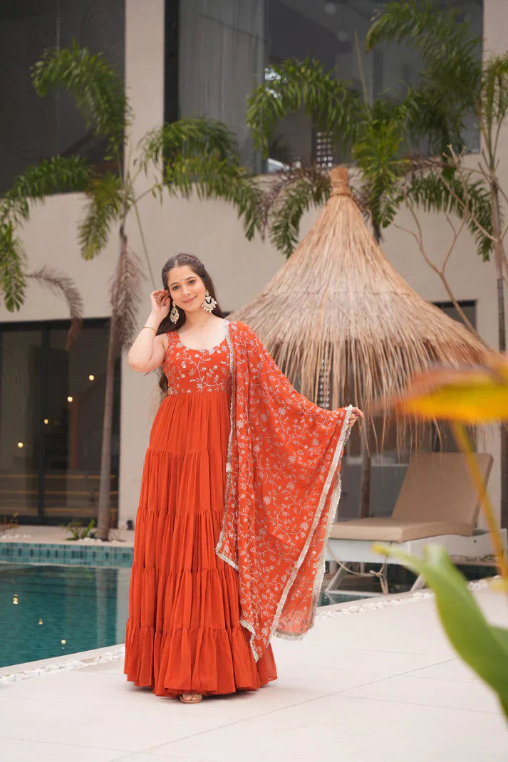 WEDDING SPECIAL SOFT GEORGETTE EMBROIDERED GOWN WITH DUPATTAPFAB160)(01)