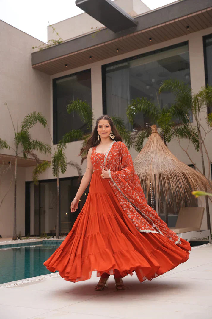 WEDDING SPECIAL SOFT GEORGETTE EMBROIDERED GOWN WITH DUPATTAPFAB160)(01)