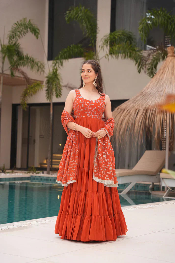 WEDDING SPECIAL SOFT GEORGETTE EMBROIDERED GOWN WITH DUPATTAPFAB160)(01)