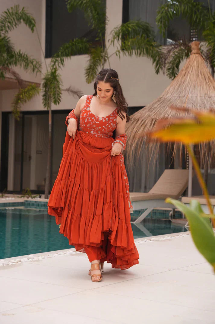 WEDDING SPECIAL SOFT GEORGETTE EMBROIDERED GOWN WITH DUPATTAPFAB1110)(01)