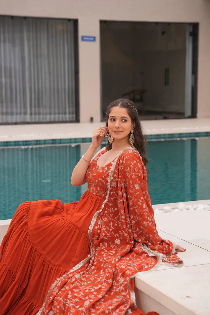 WEDDING SPECIAL SOFT GEORGETTE EMBROIDERED GOWN WITH DUPATTAPFAB160)(01)