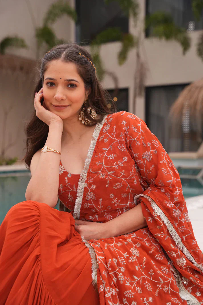 WEDDING SPECIAL SOFT GEORGETTE EMBROIDERED GOWN WITH DUPATTAPFAB1110)(01)