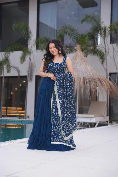 WEDDING SPECIAL SOFT GEORGETTE EMBROIDERED GOWN WITH DUPATTAPFAB160)