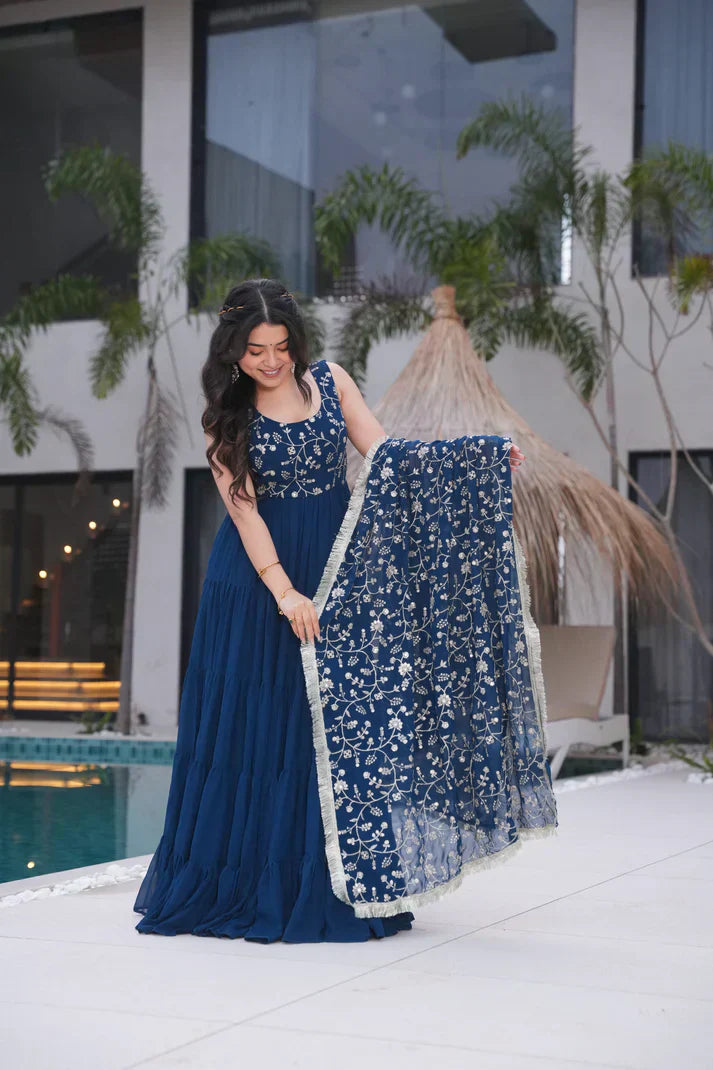 WEDDING SPECIAL SOFT GEORGETTE EMBROIDERED GOWN WITH DUPATTAPFAB1110)