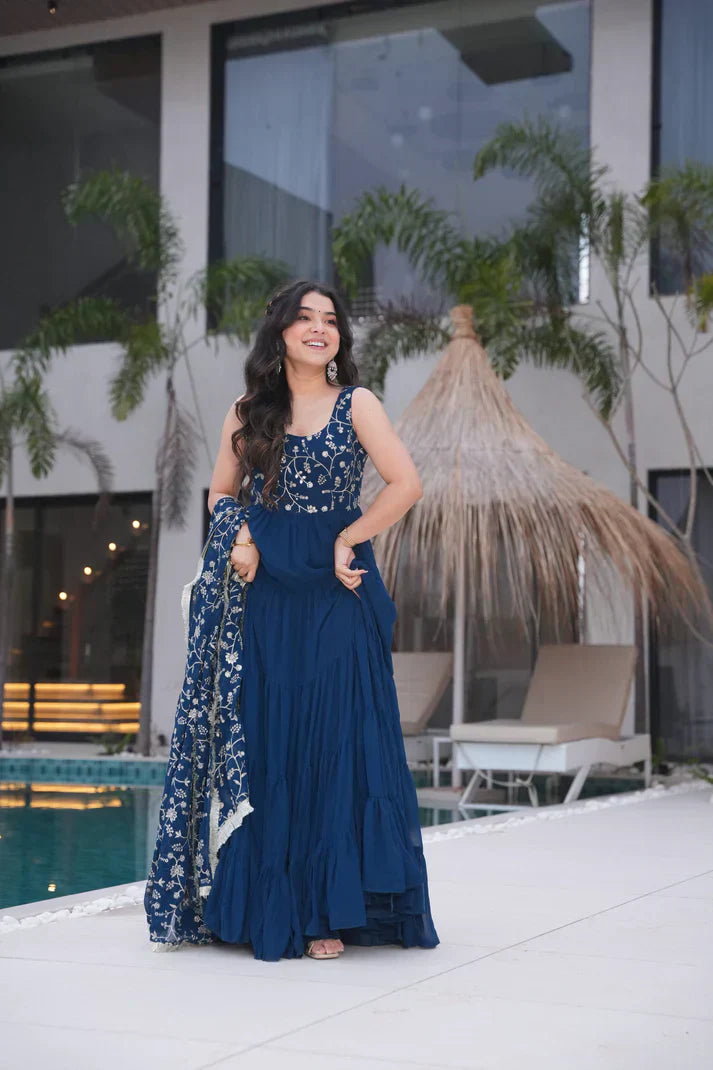 WEDDING SPECIAL SOFT GEORGETTE EMBROIDERED GOWN WITH DUPATTAPFAB1110)