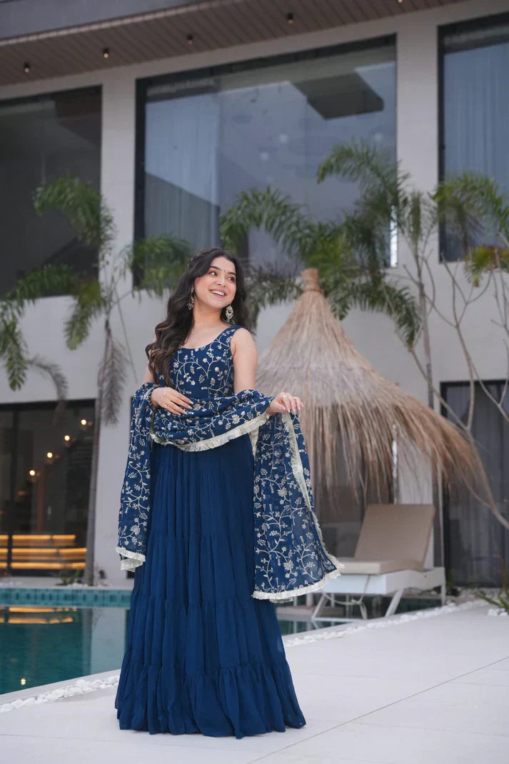 WEDDING SPECIAL SOFT GEORGETTE EMBROIDERED GOWN WITH DUPATTAPFAB160)