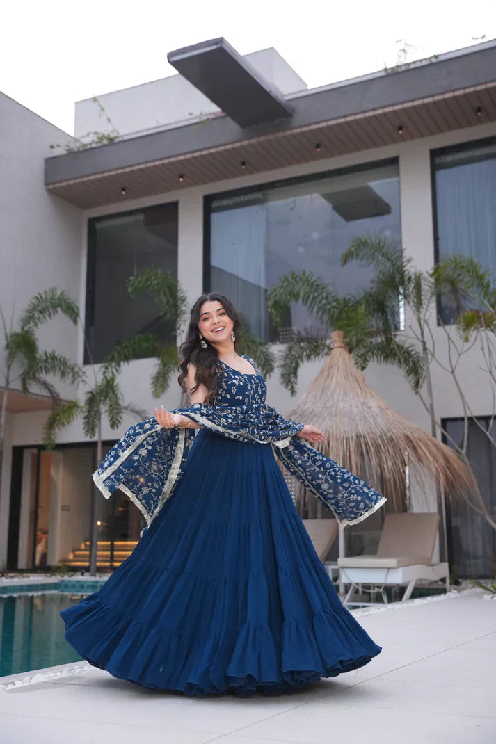 WEDDING SPECIAL SOFT GEORGETTE EMBROIDERED GOWN WITH DUPATTAPFAB160)