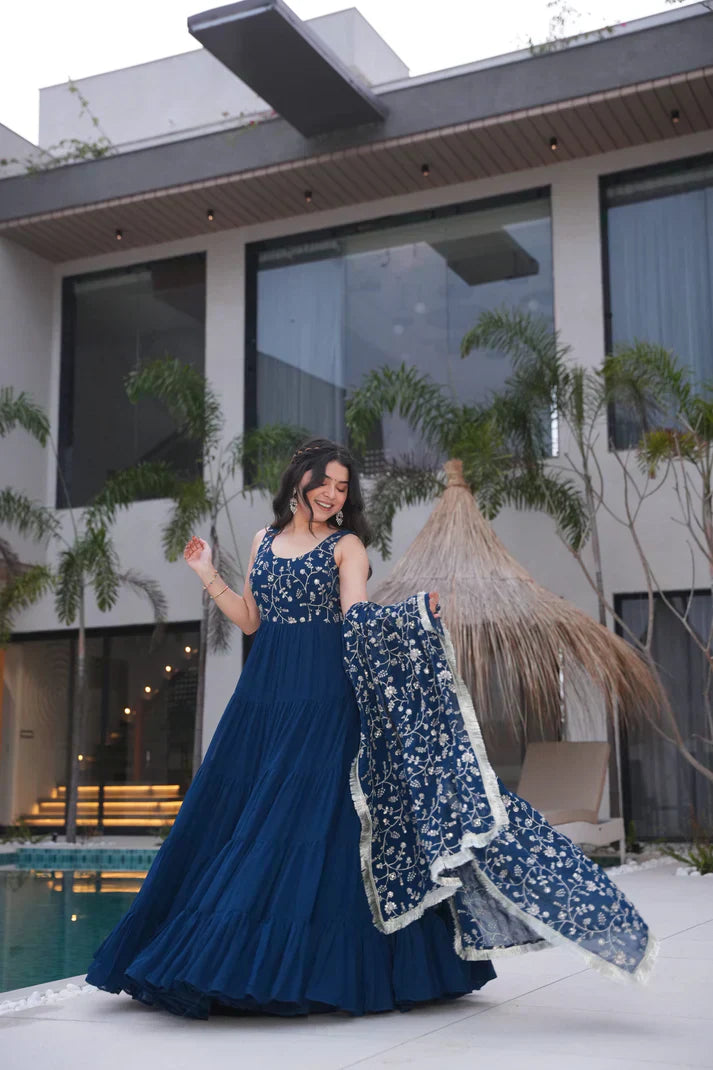 WEDDING SPECIAL SOFT GEORGETTE EMBROIDERED GOWN WITH DUPATTAPFAB160)