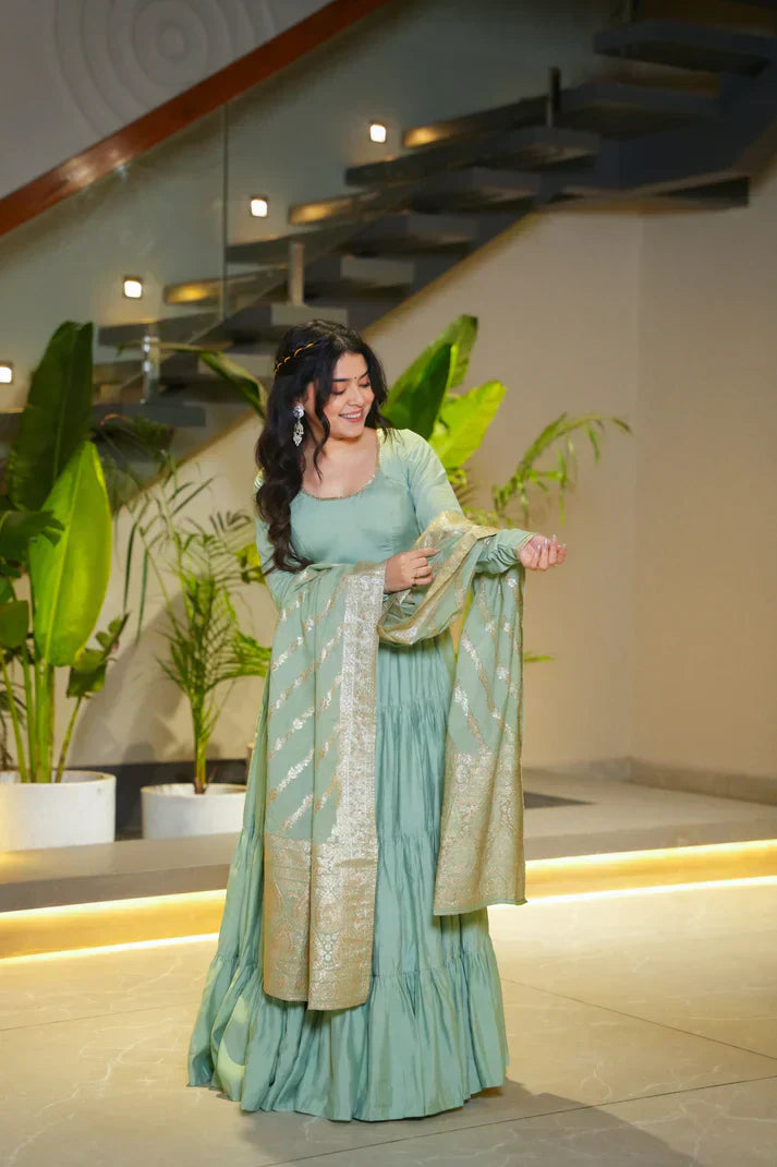 WEDDING SPECIAL MICROCRAPE GOWN WITH JAQUARD DUPATTA PFAB155)(02)