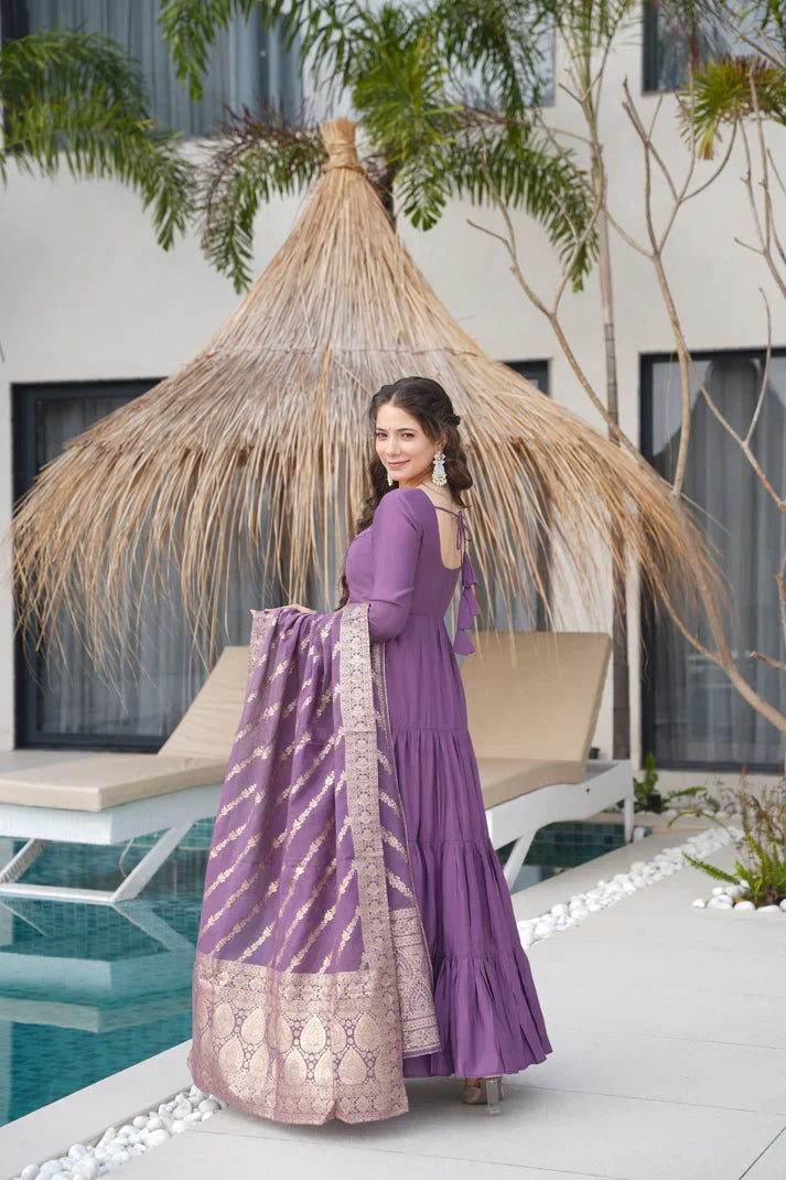 WEDDING SPECIAL MICROCRAPE GOWN WITH JAQUARD DUPATTA PFAB155) (01)