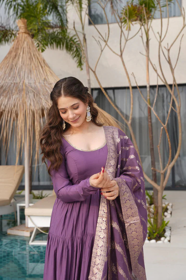 WEDDING SPECIAL MICROCRAPE GOWN WITH JAQUARD DUPATTAPFAB1111) (01)