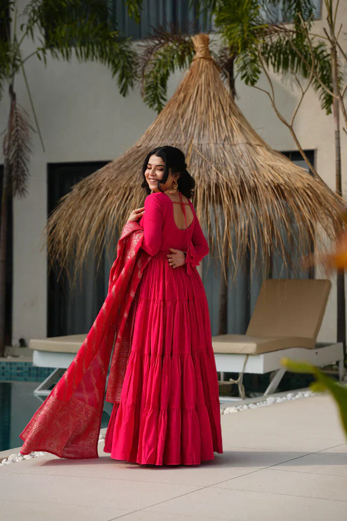 WEDDING SPECIAL MICROCRAPE GOWN WITH JAQUARD DUPATTAPFAB1111)