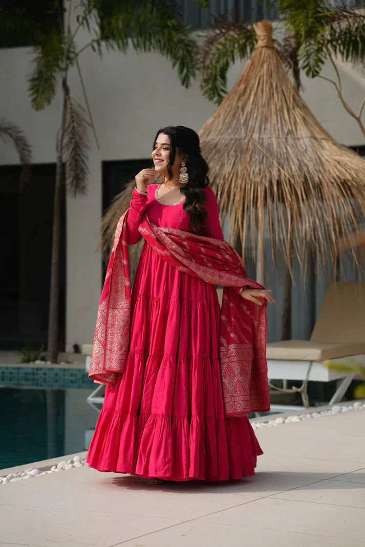 WEDDING SPECIAL MICROCRAPE GOWN WITH JAQUARD DUPATTAPFAB1111)