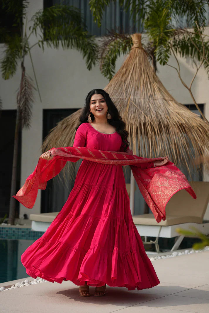 WEDDING SPECIAL MICROCRAPE GOWN WITH JAQUARD DUPATTA PFAB155)