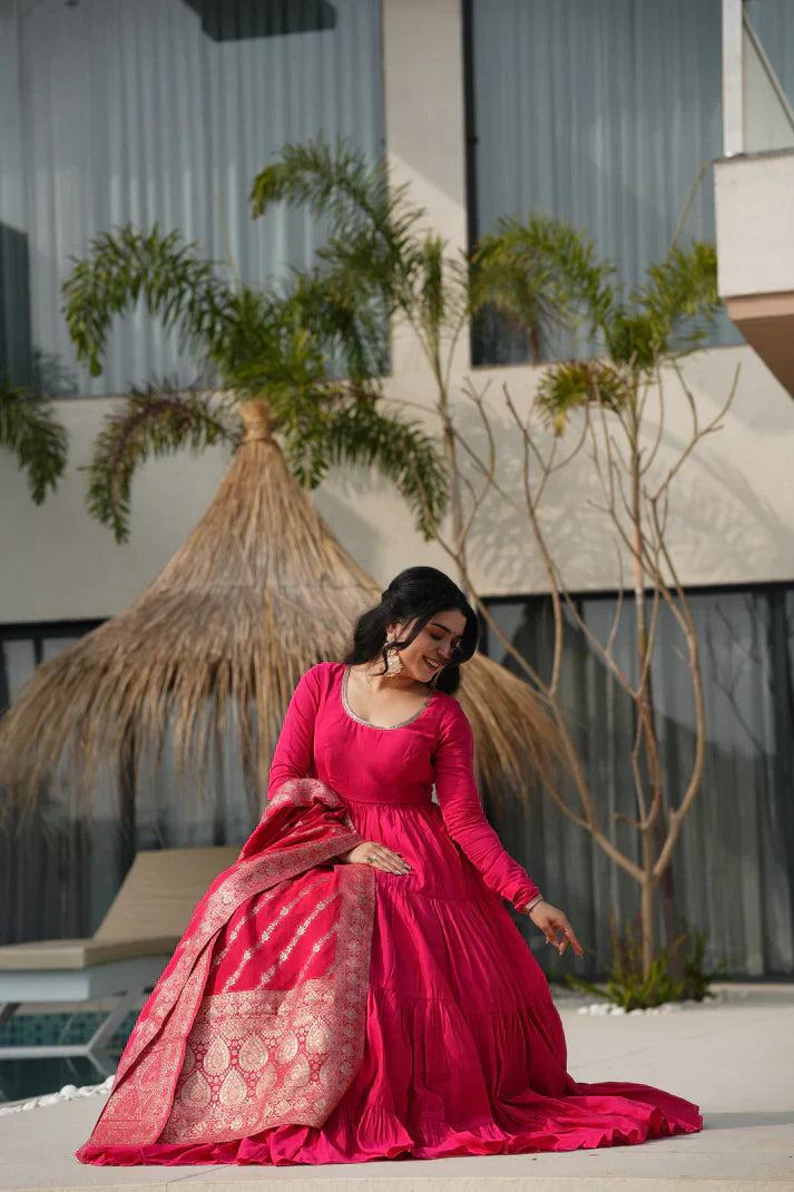 WEDDING SPECIAL MICROCRAPE GOWN WITH JAQUARD DUPATTAPFAB1111)