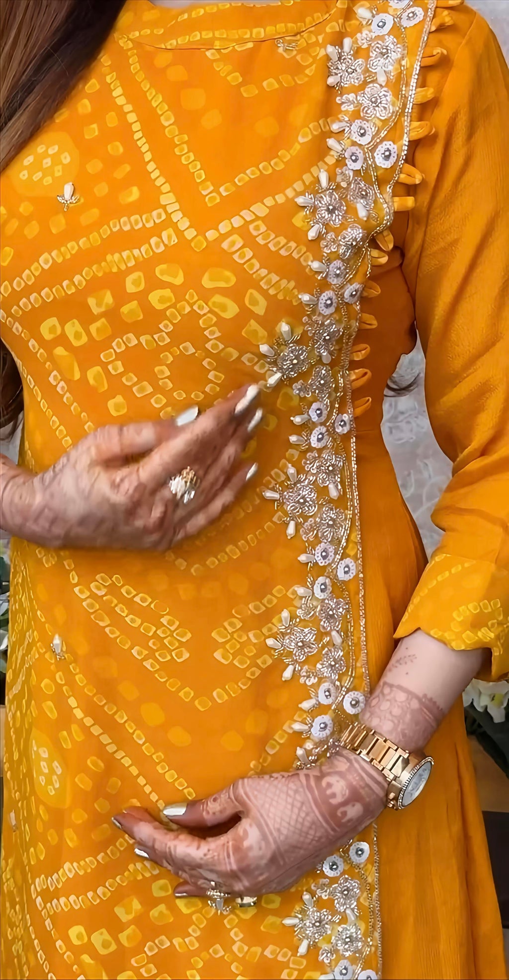 Export Pure Chinnon Silk Long Gown With Bhandej Heavy Hand Work Double Layer (RD025)