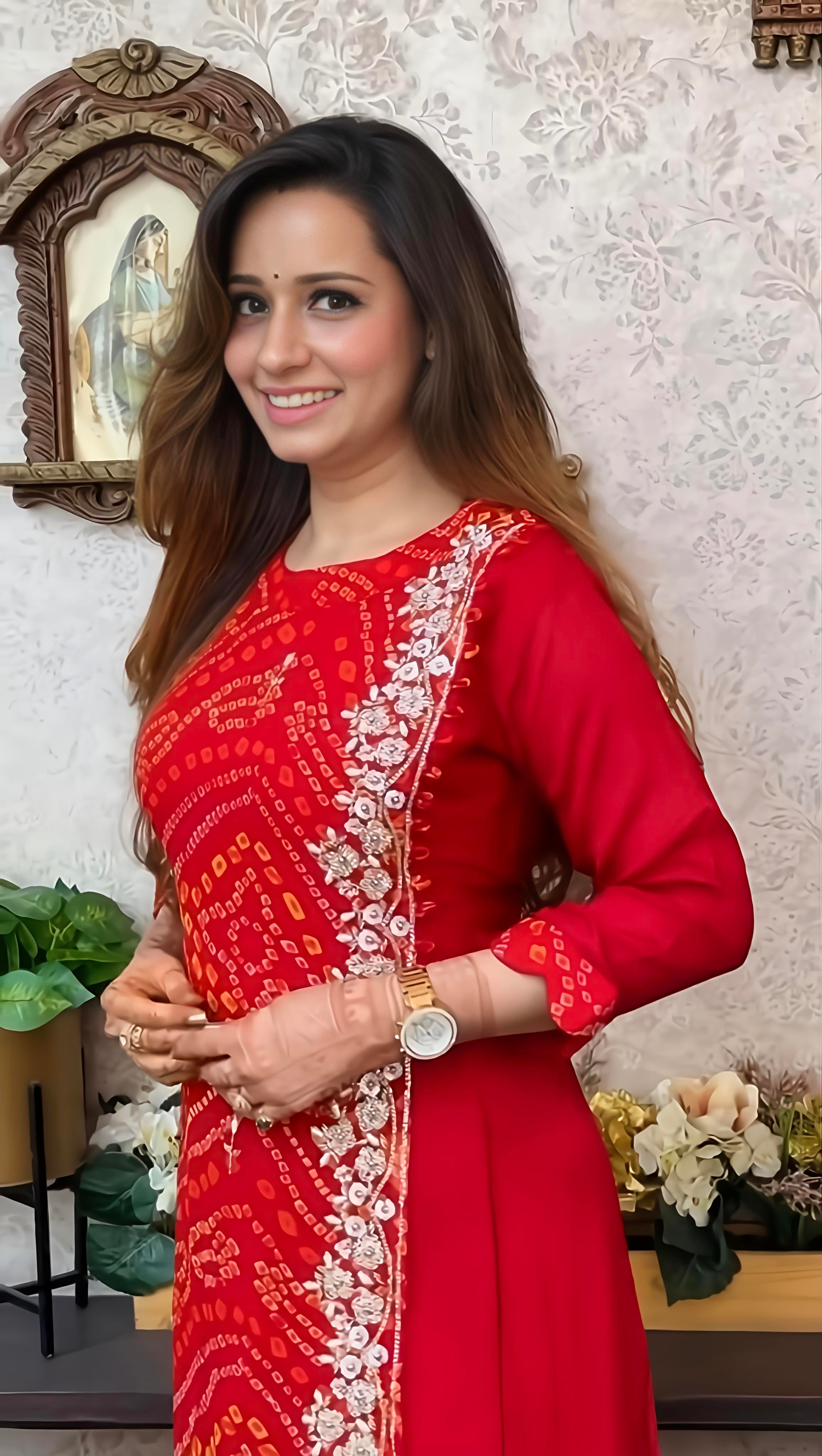 Export Pure Chinnon Silk Long Gown With Bhandej Heavy Hand Work Double Layer (RD026)