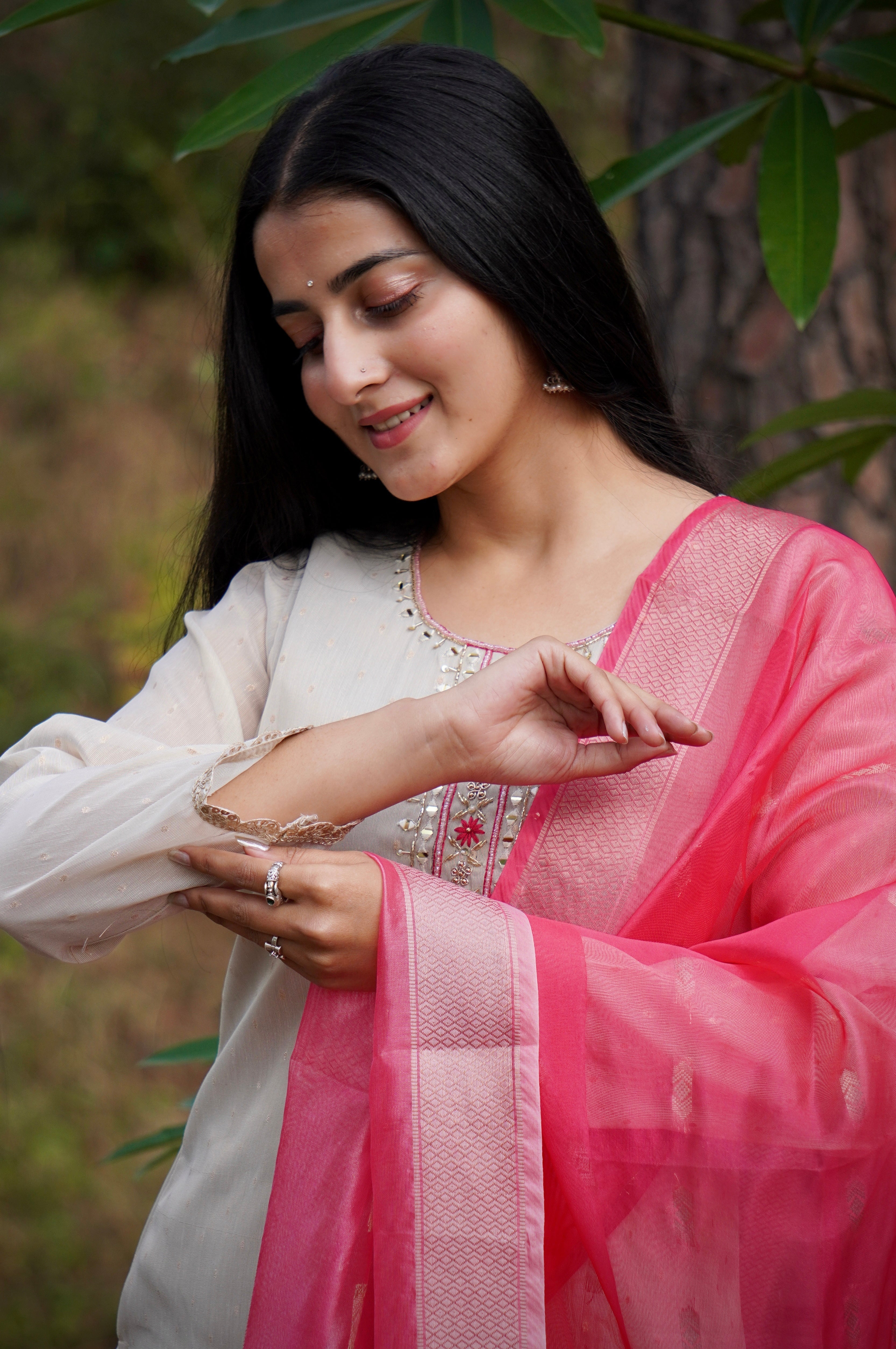 Premium Tissue Shimmer Suit Set Which is Beautifully Decorated With Hand Khatli Work And Original Mirror Work With Butti Pattern(PFAB151)