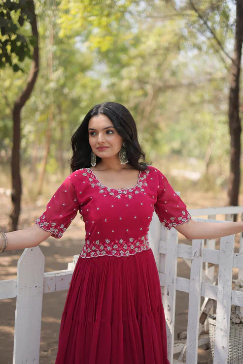 FESTIVAL SPECIAL BEADS EMBROIDERY WORK GOWNPFAB147)