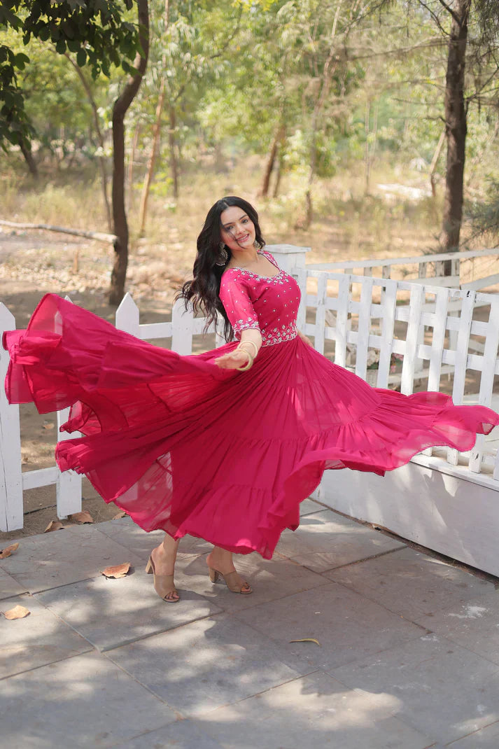 FESTIVAL SPECIAL BEADS EMBROIDERY WORK GOWNPFAB147)