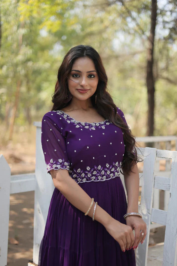 FESTIVAL SPECIAL BEADS EMBROIDERY WORK GOWNPFAB147) (01)