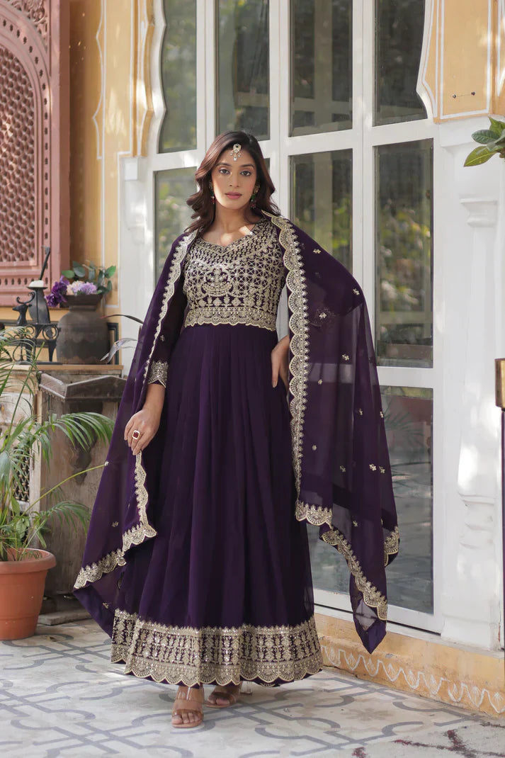 WEDDING SPECIAL BLOOMING EMBROIDERED GOWN WITH DUPATTAPFAB1125)