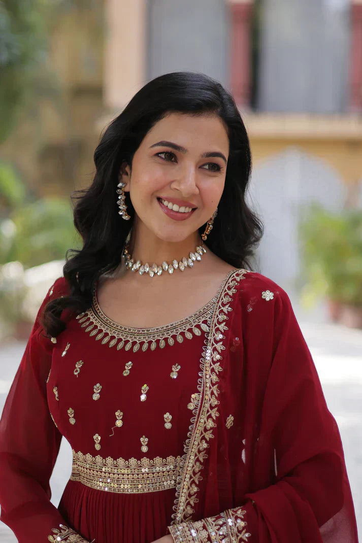 WEDDING SPECIAL FAUX BLOOMING SEQUINS ZARI EMBROIDERED GOWN WITH DUPATTAPFAB1109)