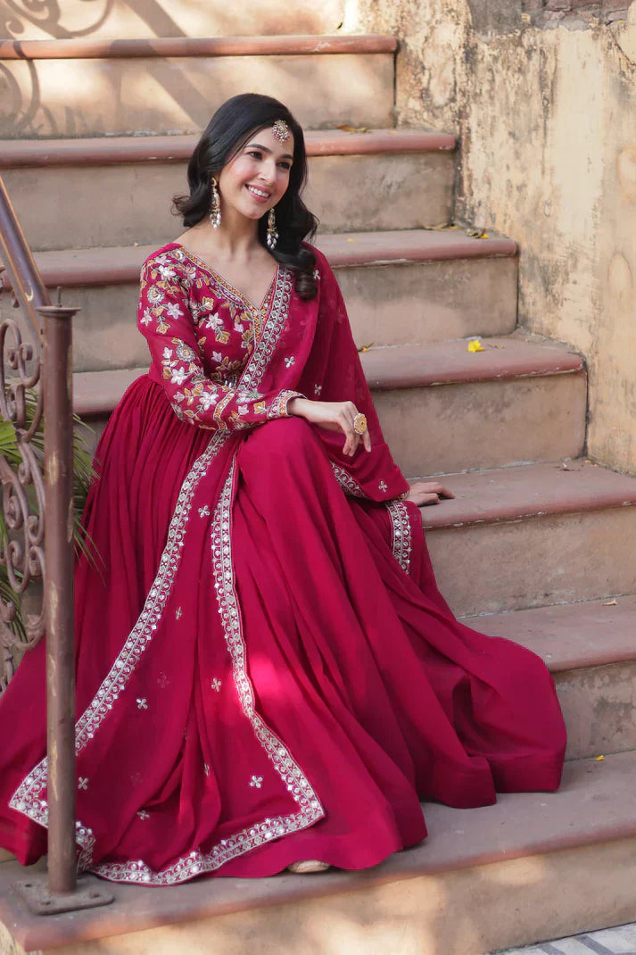 WEDDING SPECIAL FAUX BLOOMING ZARI SEQUINS EMBROIDERED GOWN WITH DUPATTAPFAB105) (01)