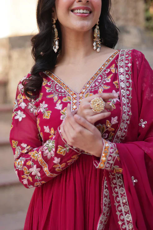 WEDDING SPECIAL FAUX BLOOMING ZARI SEQUINS EMBROIDERED GOWN WITH DUPATTAPFAB105) (01)